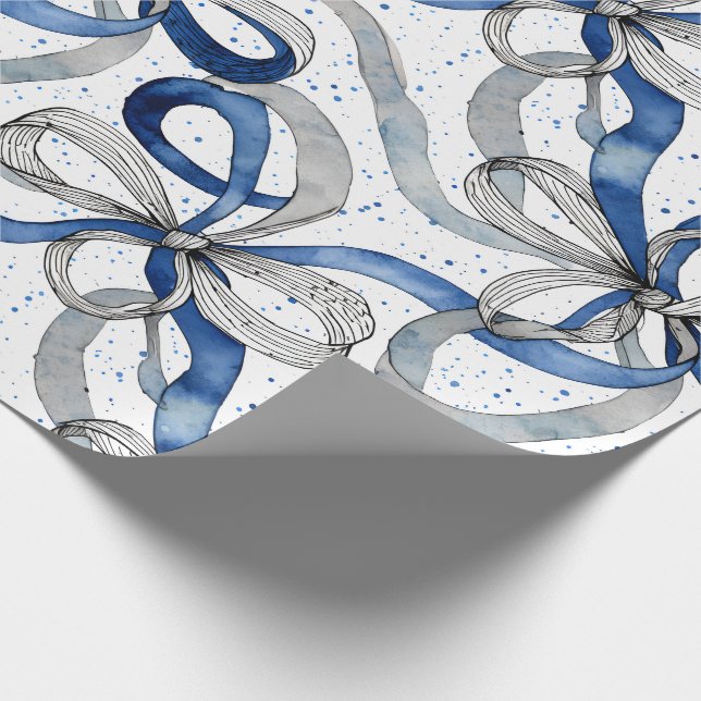 Papier Cadeau Rubans Abstraits Bleus et Argentés (Coin)