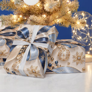 Papier Cadeau Rubans de Noël argentés Navy Luxe