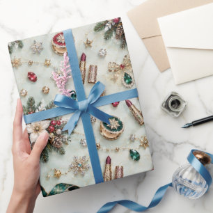 Papier Cadeau Rubans de Noël en émeraude de Bourgogne