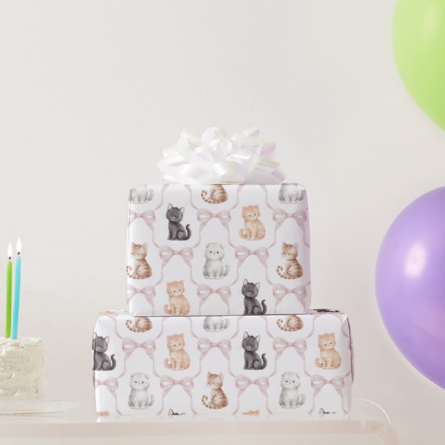 Papier Cadeau Rubans Roses Chatons Mignons Fête d'anniversaire C (Cadeaux de fête)