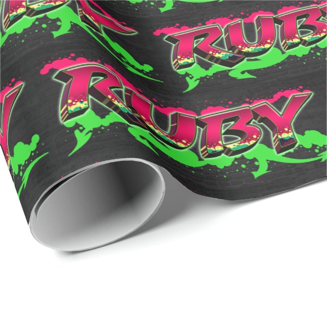 Papier Cadeau Ruby Prénom Graffiti red green (Coin rond)