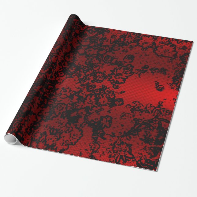 Papier Cadeau Ruby red black stylish floral vibrant élégant (Déroulé)