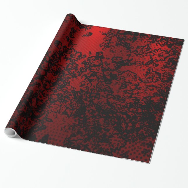 Papier Cadeau Ruby red black stylish floral vibrant élégant (Déroulé)