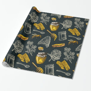 Papier Cadeau Ruche d'abeille miel foncé vintage bio naturel
