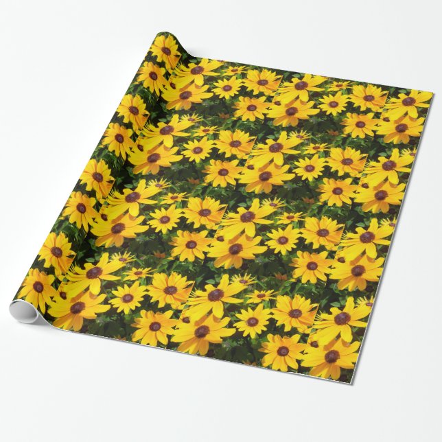 Papier Cadeau Rudbeckias de Susans- observés par noir (Déroulé)
