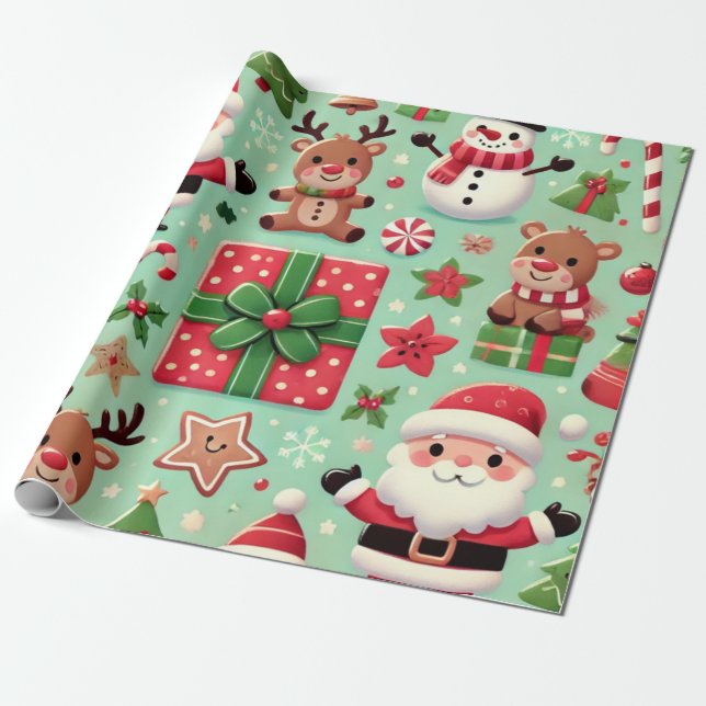 Papier Cadeau rudolf and santa Wrapping Paper (Déroulé)