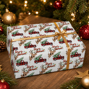 Papier Cadeau Rudolph Joyeux Noël Plaid Vintage Camion