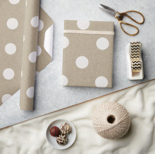 Papier Cadeau Russe Blanc Faux Burlap Polka Motif