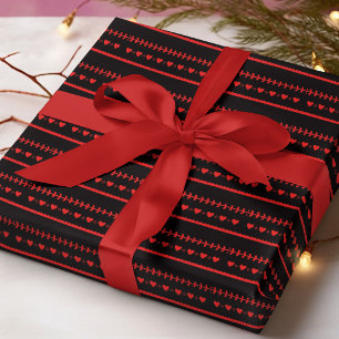 Papier Cadeau Russe Coeur Rouge Romantique Scandi