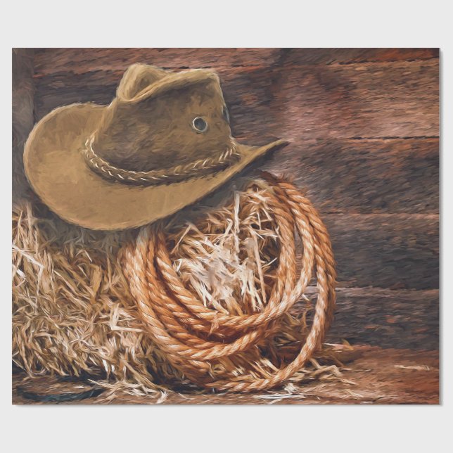 Papier Cadeau Russe Cowboy Casquette corde Hay Photo (Plat)