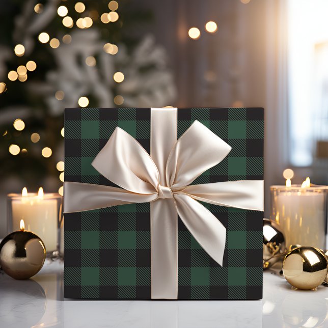 Papier Cadeau Russe Green & Black Buffalo Plaid Holiday (Rustic Green & Black Buffalo Plaid Holiday Wrapping Paper)