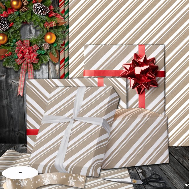 Papier Cadeau Russe Kraft Blanche Neige Stripes vacances (Snow White Candy Cane Stripe Holiday Wrapping Paper Rolls in 6 and 15 foot rolls.)