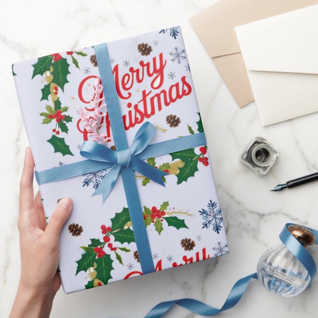 Papier Cadeau Russe Marine blanc et rouge Joyeux Noël (Cadeaux)