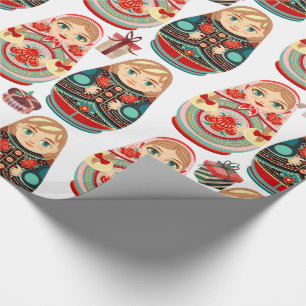 Papier Cadeau Russe Matryoshka Poupées M & Mme marine rose & rou