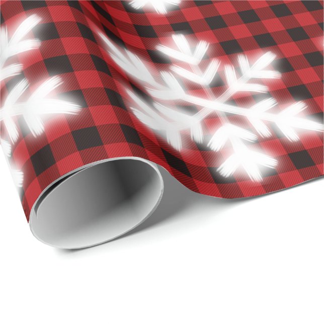 Papier Cadeau Russe rouge et noir plaid avec détail de flocon de (Coin rond)