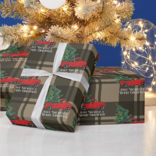 Papier Cadeau Russe Vintage Camion Rouge Plaid Noël