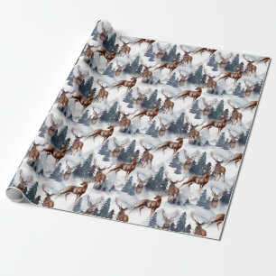 Papier Cadeau Russe Woodsy Deer Forest Vacances de Noël d'hiver