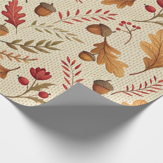 Papier Cadeau Rustic Acorns and Autumn Botanicals (Coin)