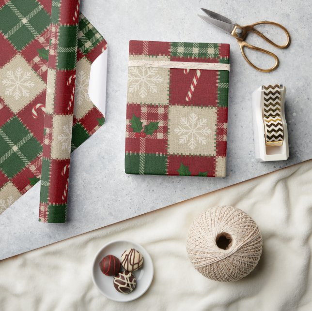 Papier Cadeau Rustic Christmas Quilt Plaid (Artisanat)