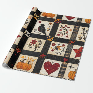 Papier Cadeau Rustic Fall Quilt Motif   Patchwork agricole