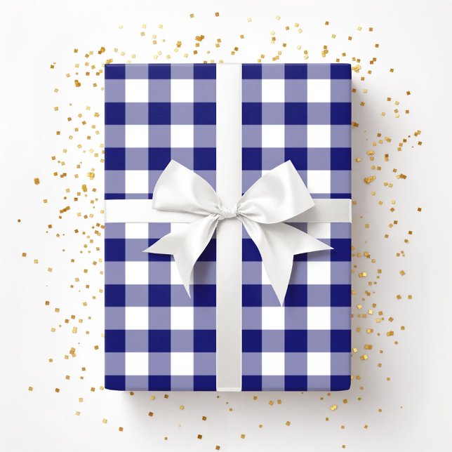Papier Cadeau Rustic Farmhouse Bleu & Blanc Motif vérifié (Rustic Farmhouse Blue & White Checked Pattern Wrapping Paper)