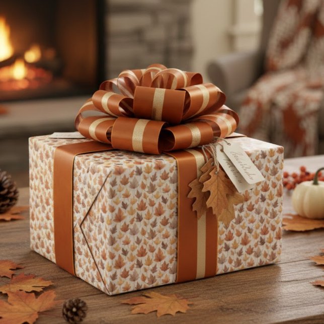 Papier Cadeau Rustic Gold Brown Maple Leaves Watercolor Pattern (Créateur téléchargé)