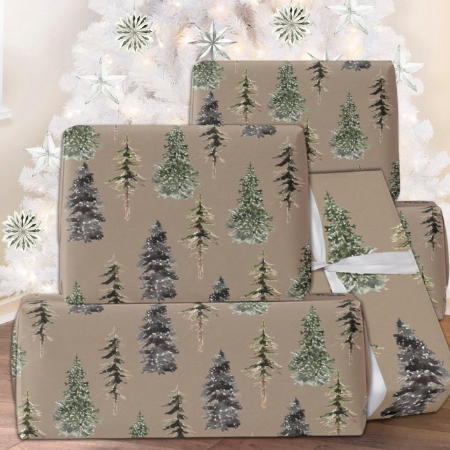 Papier Cadeau Rustic Kraft Winter (Rustic Kraft Winter Woodland Spruce Trees Matte Christmas Holiday Wrapping Paper Rolls)