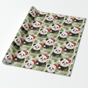 Papier Cadeau Rustic Panda Père Noël motif de vacances hiver