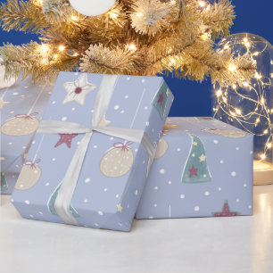 Papier Cadeau Rustic Pastel Noël Arbre étoile Motif de coeur