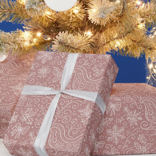 Papier Cadeau Rustic Pink Doodle Noël Motif de l'aube de Noël