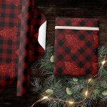 Papier Cadeau Rustic Red Christmas Tree Modern Buffalo Plaid<br><div class="desc">Tis the season to decorate ! Rich and vibrant crimson red fun solive holiday design featuring whimsical sparkly métallc glitter Christmas tree with a frisky paint splatter on rustic Buffalo Plaid red and black lumberjack checkered gingham. Easy DIY home makeover decor room facelift ! For other colors or matching products,...</div>