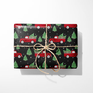 Papier Cadeau Rustic Red Truck Christmas Wrapping Paper on Black