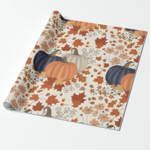 Papier Cadeau Rustique Automne Citrouille Feuille Fleur sauvage