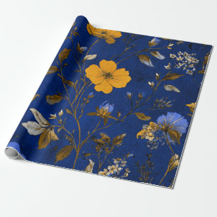 Papier Cadeau Rustique Bold Bleu Nuit Botanique Floral Vintage