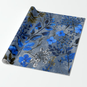 Papier Cadeau Rustique Bold Bleu Nuit Botanique Floral Vintage