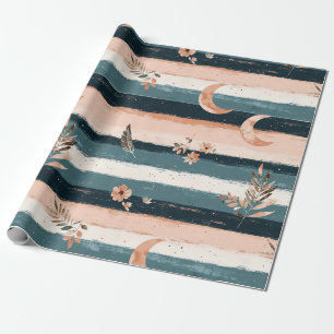 Papier Cadeau Rustique Céleste Rayure Lune Soleil Terrien (2)