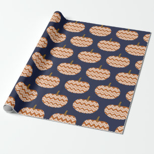 Papier Cadeau Rustique Chevron Citrouilles & Navy Blue