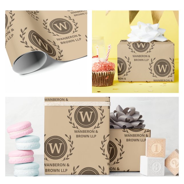 Papier Cadeau Rustique Elegant Business Monogramme Brown (Business Gift Wrapping Paper bakery modern homemade cake business baked goods cupcake patisserie)
