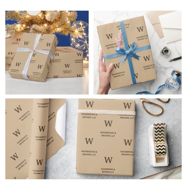 Papier Cadeau Rustique Elegant Business Monogramme Brown (Business Gift Wrapping Paper monogram brown company professional rustic kraft script artisan handmad)