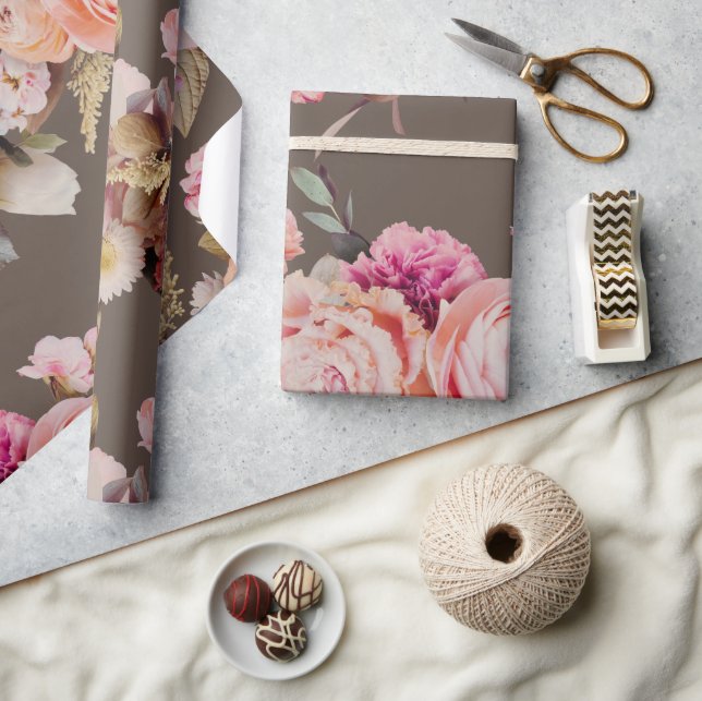 Papier Cadeau Rustique Floral Rose Peach Shabby Chic Moderne (Artisanat)