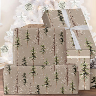 Papier Cadeau Rustique Kraft Bois Sparse Scraggly Spruce Trees