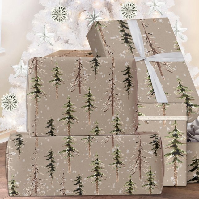 Papier Cadeau Rustique Kraft Bois Sparse Scraggly Spruce Trees (Rustic Kraft Woodland Sparse Scraggly Spruce Trees Christmas Holiday Wrapping Paper Rolls)