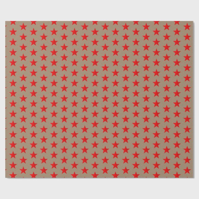 Papier Cadeau Rustique Kraft Bright Red Stars Envelopper le papi (Plat)