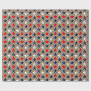 Papier Cadeau Rustique Kraft Bright Red White & Blue Stars