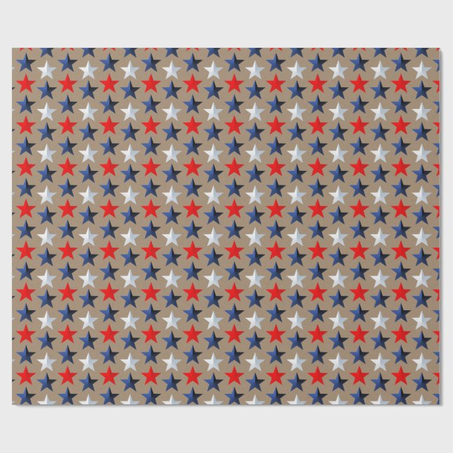 Papier Cadeau Rustique Kraft Bright Red White & Blue Stars (Plat)