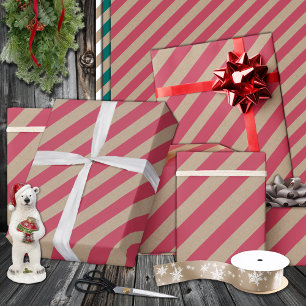 Papier Cadeau Rustique Kraft Dusty Red Wide Stripe Holiday