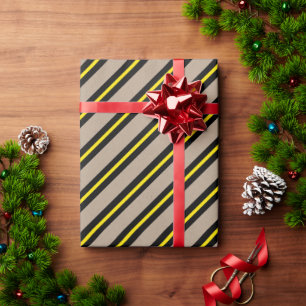Papier Cadeau Rustique Kraft Jaune Noir Vacances Large Bande