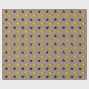 Papier Cadeau Rustique Kraft Navy Blue Gold Stars