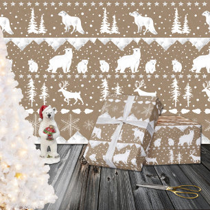 Papier Cadeau Rustique Kraft Nordic Sweater Blanc Animaux d'hive