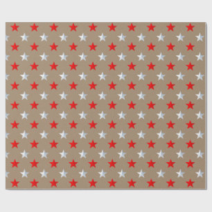 Papier Cadeau Rustique Kraft Red Silver Stars